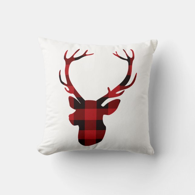 Christmas Joy Deer Kopf lumberjack Throw Kissen (Vorderseite)