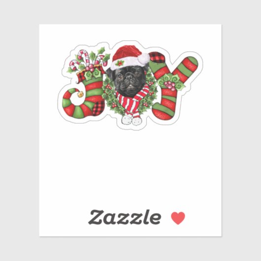 Christmas Joy Dwarf Stocking Black Pug Aufkleber (Blatt)