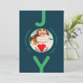 Christmas Joy Foto Blau Grün einfache Karte (Stehend Vorderseite)