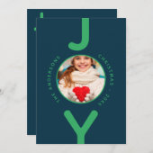 Christmas Joy Foto Blau Grün einfache Karte (Vorne/Hinten)