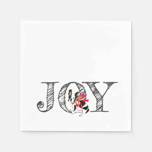 Christmas JOY Frenchie Dog Holly Bow Festival Serviette (Vorderseite)