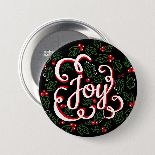 Christmas Joy Holly Berries & Blätter Button (Vorne & Hinten)