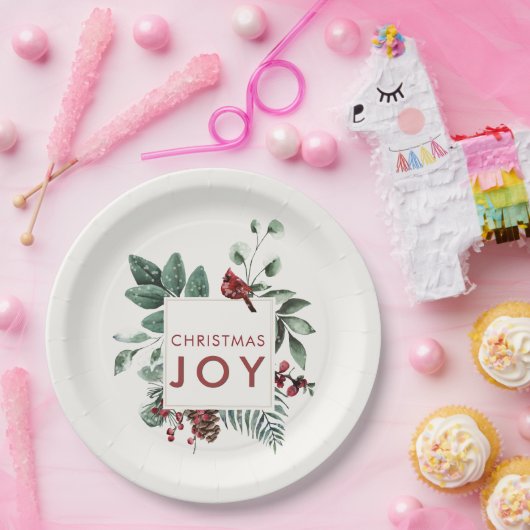 Christmas Joy Kardinal Bird Berries Pappteller (Party)