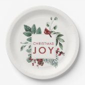 Christmas Joy Kardinal Bird Berries Pappteller (Vorderseite)
