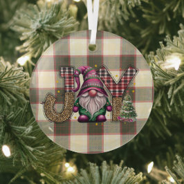 Christmas Joy Nordic Gnome Kariert Girly Ornament Aus Glas