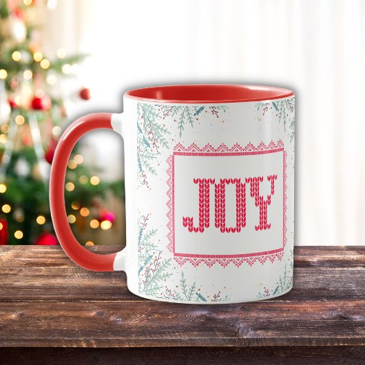 Christmas Joy Red Strick Mistletoe Watercolor Tasse