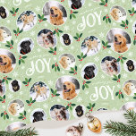 Christmas Joy Snowflake Foto Collage Green Geschenkpapier<br><div class="desc">"Herzlichen Glückwunsch" Spaß und stilvolle Geschenkpackung! Eine bearbeitbare Vorlage, personalisiert mit sechs Fotos Ihrer Familie, Freunde oder Haustiere. Sie können auch den Namen des Empfängers, Ihren Familiennamen oder das Urlaubsjahr angeben. Ein nahtloses Muster mit Schneeball-gerahmten Fotografien, festlichen Blätter, Beeren, Schnee, Schneeflocken und Sternen. Eine individuelle Geschenkpackung ist eine tolle Möglichkeit,...</div>