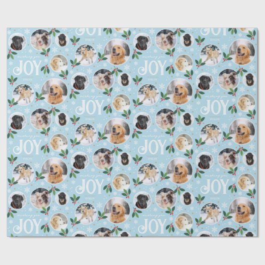 Christmas Joy Snowflake Niedlich Foto Collage Blue Geschenkpapier (Flach)
