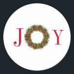 Christmas Joy Stickers<br><div class="desc">Dieser kleine Rundaufkleber wird mit einem festlichen Weihnachtskreidedruck gezeigt,  der in Joy geschrieben ist. Passen Sie dieses Objekt an oder kaufen Sie,  wie es ist.</div>