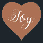 Christmas Joy TerraCotta Herz-Aufkleber<br><div class="desc">Eleganter Weihnachtsfest-Umschlag Aufkleber oder Geschenkaufkleber mit dem Text 'Joy' in chic handgeschriebener Schrift Kalligraphie auf Terrakotta Hintergrund. Ideal für Weihnachtsgeschenke,  Mailing und festliche kleine Business-Pakete. Wenn Sie Hilfe oder passende Produkte benötigen,  kontaktieren Sie uns bitte unter happydolphinstudio.com. Exklusiv für Sie entworfen von Happy Dolphin Studio.</div>