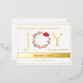 Christmas JOY Wreath Business Folien Feiertagspostkarte (Vorderseite/Rückseite)