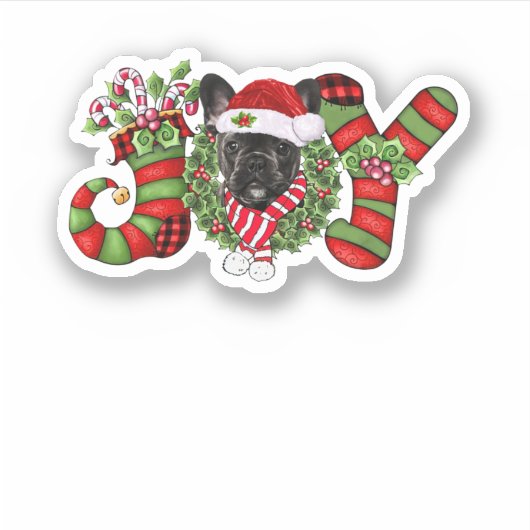 Christmas Joy Zwarf Strumpf Black French Bulldog Aufkleber (Vorderseite)