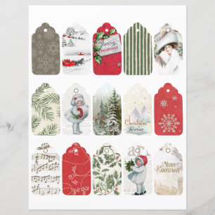 Christmas Junk Journal Tags Vintag Girl Holly Red