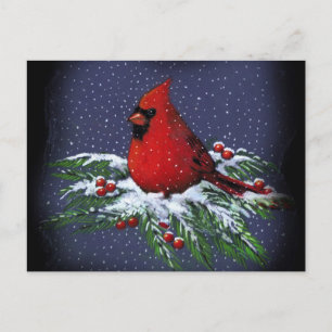CHRISTMAS KARDINAL: BIRD: ART: SCHNEE FEIERTAGSPOSTKARTE