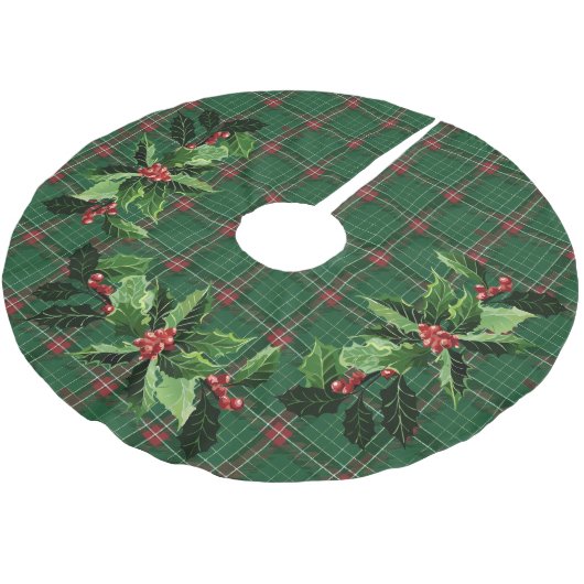 Christmas Kariert Scottish Red auf Green Polyester Weihnachtsbaumdecke (Schrägansicht)