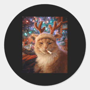 Christmas-Katze raucht Zigaretten-Meme Gen Z-Comfo Runder Aufkleber
