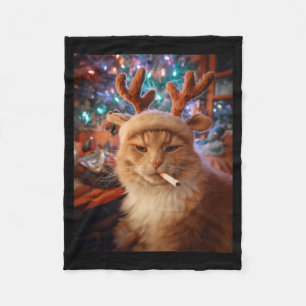 Christmas-Katze raucht Zigaretten-Meme Gen Z Trost Fleecedecke