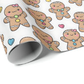 Christmas Kawaii Gingerbread Men Wrapping Paper Geschenkpapier (Rolleneckpunkt)