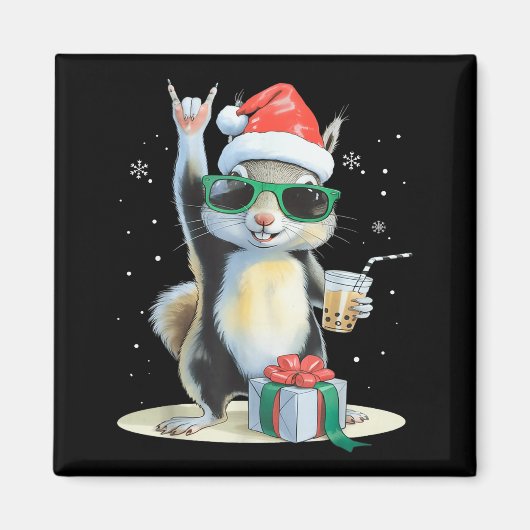 Christmas Kawaii Squirrel Bubble Tea Boba Squirrel Magnet (Vorne)
