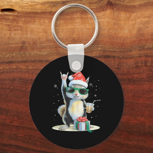 Christmas Kawaii Squirrel Bubble Tea Boba Squirrel Schlüsselanhänger (Vorderseite)