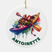 Christmas Kayak Individuelle Name Keramik Ornament (Hinten)