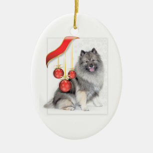 Christmas Keeshond Keramik Ornament