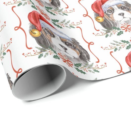 Christmas King Charles Spaniel Dog Pattern Geschenkpapier (Rolleneckpunkt)