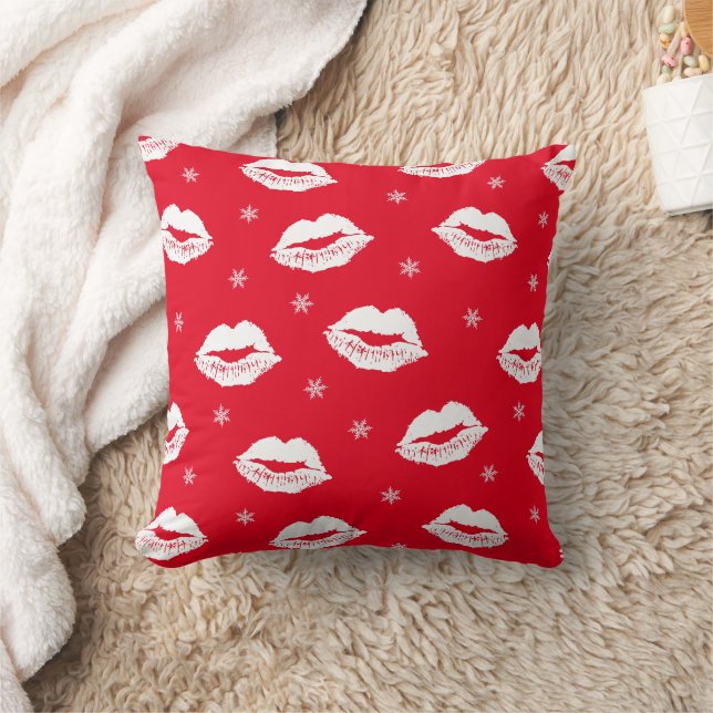 Christmas Kiss Red White Gemustert Kissen (Decke)