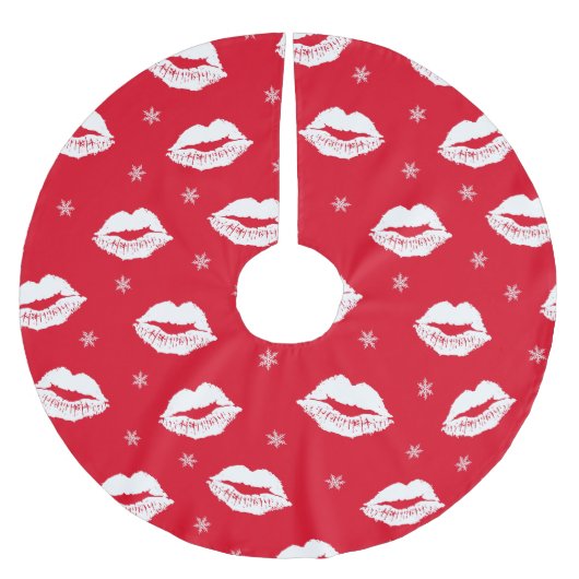 Christmas Kiss Red White Gemustert Polyester Weihnachtsbaumdecke (Vorderseite)