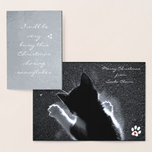 Christmas Kitten Chasing Snowflakes Folienkarte