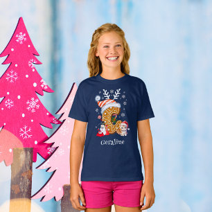 Christmas Kitten Gingerbrett Name Letter G Girl T-Shirt