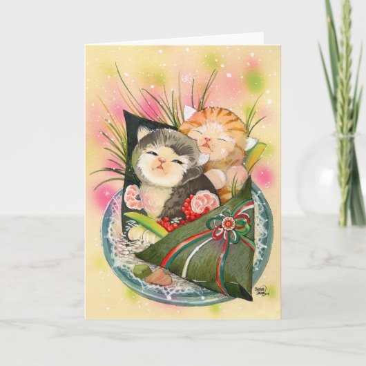 Christmas Kitten Handroll Feiertagskarte (Vorderseite)