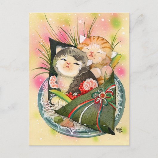 Christmas Kitten Handroll Feiertagspostkarte (Vorderseite)