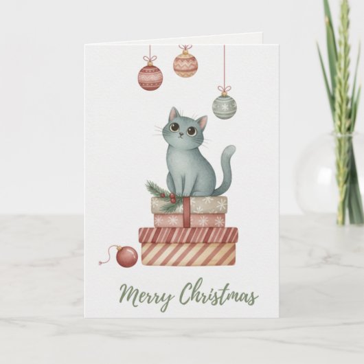 Christmas Kitten on Gift Boxes Card Karte (Vorderseite)