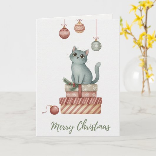 Christmas Kitten on Gift Boxes Card Karte (Gelbe Blume)