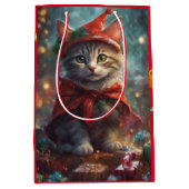 Christmas Kitten Red Small Gift Bag Mittlere Geschenktüte (Vorderseite)