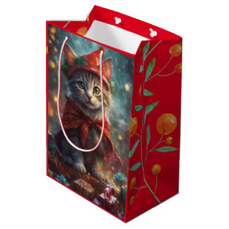 Christmas Kitten Red Small Gift Bag Mittlere Geschenktüte