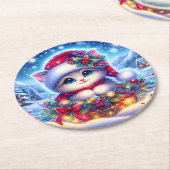 Christmas Kitten Round Untersetzer Geschenk (Angewinkelt)
