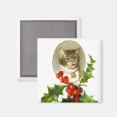 Christmas Kitten Vintag Magnet (Vorderseite/Rückseite)