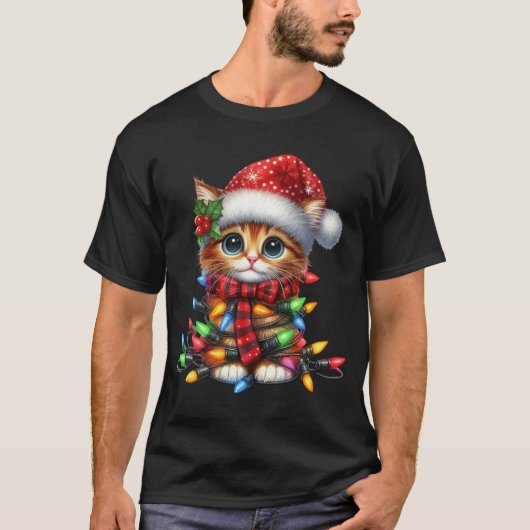 Christmas Kitten Watercolor T-Shirt (Vorderseite)