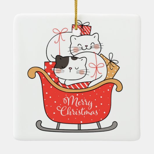 Christmas Kittens a Sleigh Keramik Ornament (Rückseite)