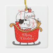Christmas Kittens a Sleigh Keramik Ornament (Vorderseite)