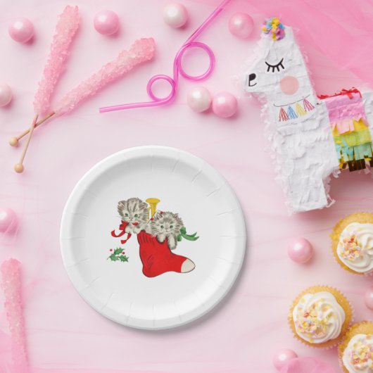 Christmas Kittens Retro Pappteller (Party)
