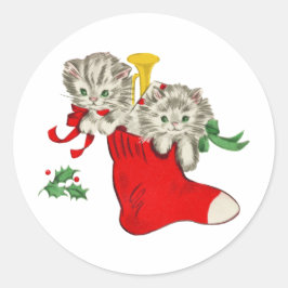 Christmas Kittens Vintages Geschenk Runder Aufkleber