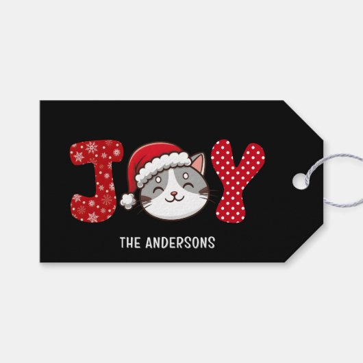 Christmas Kitty Cat "JOY" Custom Geschenkanhänger (Vorderseite (Horizontal))
