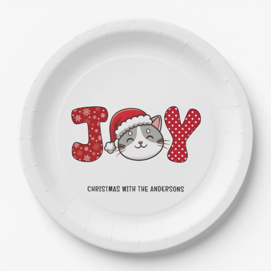 Christmas Kitty Cat "JOY" Custom Pappteller (Vorderseite)