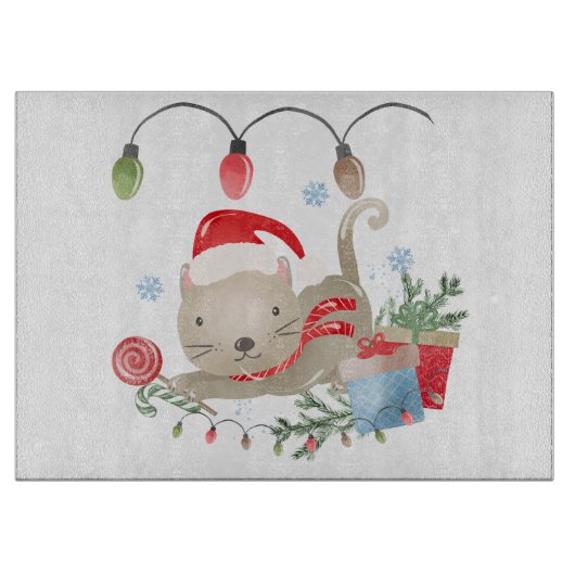 Christmas Kitty Glass Cutting Board Schneidebrett (Vorderseite)