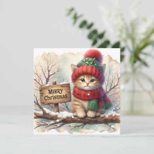 Christmas Kitty Grußkarte (Stehend Vorderseite)