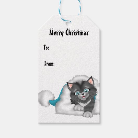 Christmas Kitty mit Blue Hat Geschenkanhänger (Vorderseite)