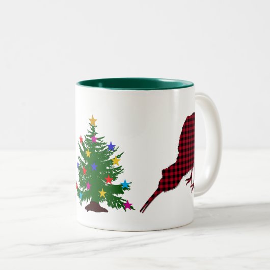 Christmas Kiwi Bird Red, Black Buffalo Kariert, Ba Zweifarbige Tasse (VorderseiteRechts)